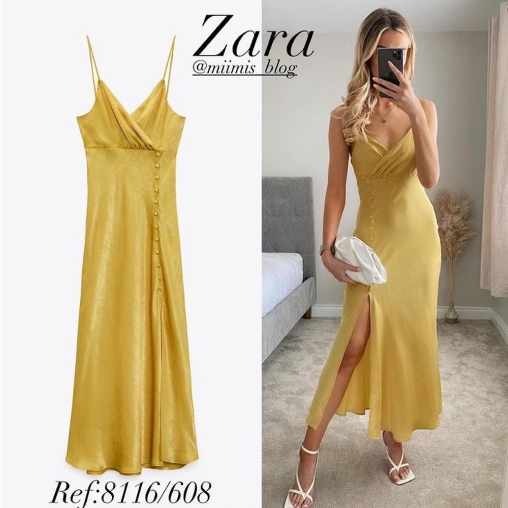 Zara Golden Satin Midi Dress